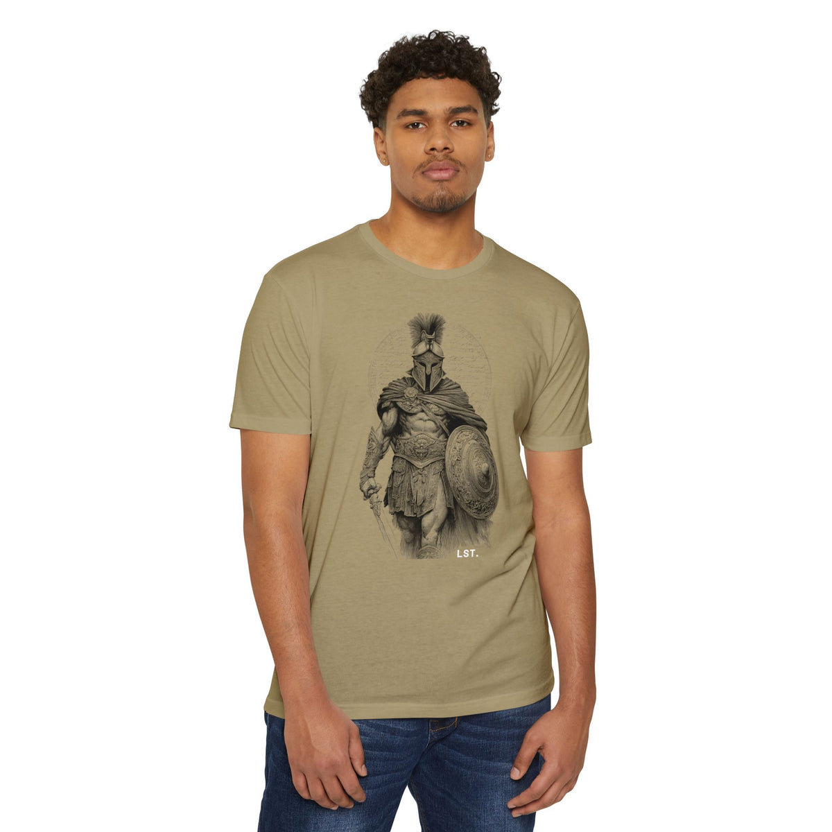 Spartan Warrior T-Shirt — Vintage Helmet & Shield Illustration
